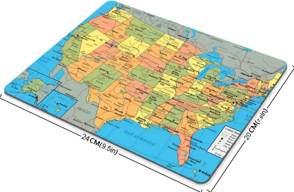 Mouse Pad Custom,United States Map Non-Slip Thick Rubber Mouse pad,9.5 X 7.9 Inch (240mmX200mmX3mm)