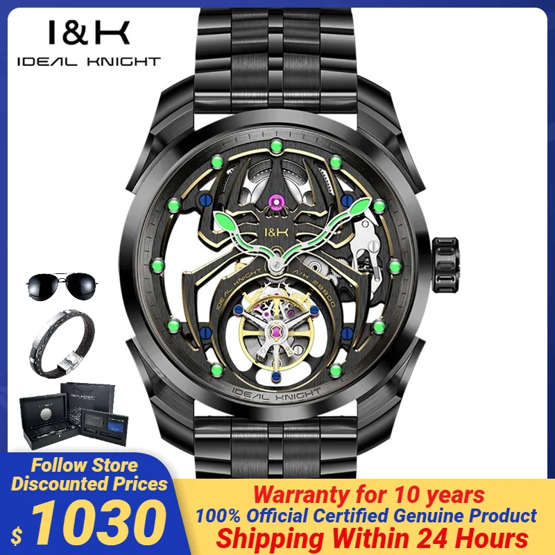 IDEAL KNIGHT Men's Watches Tourbillon Mechanical Watch Men Spider Dial 72 Hour Automatic Movement Fashion Trend Men Wristwatches