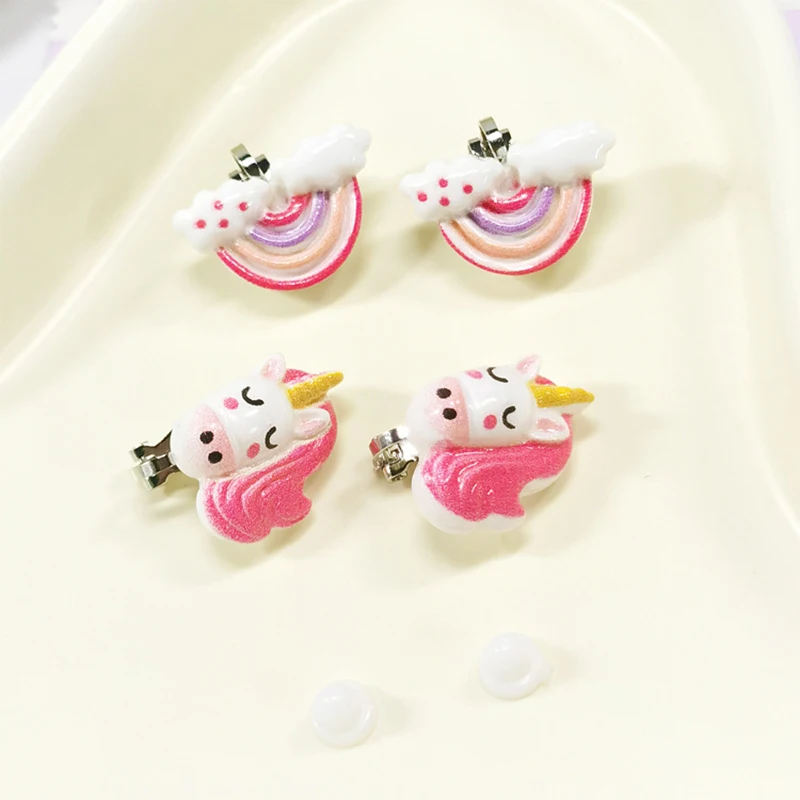 Christmas Gift for Children Non Piercing Girls Kids Earrings 5PRS Mixed Cute Unicorn Panda Cat Clip on Earring