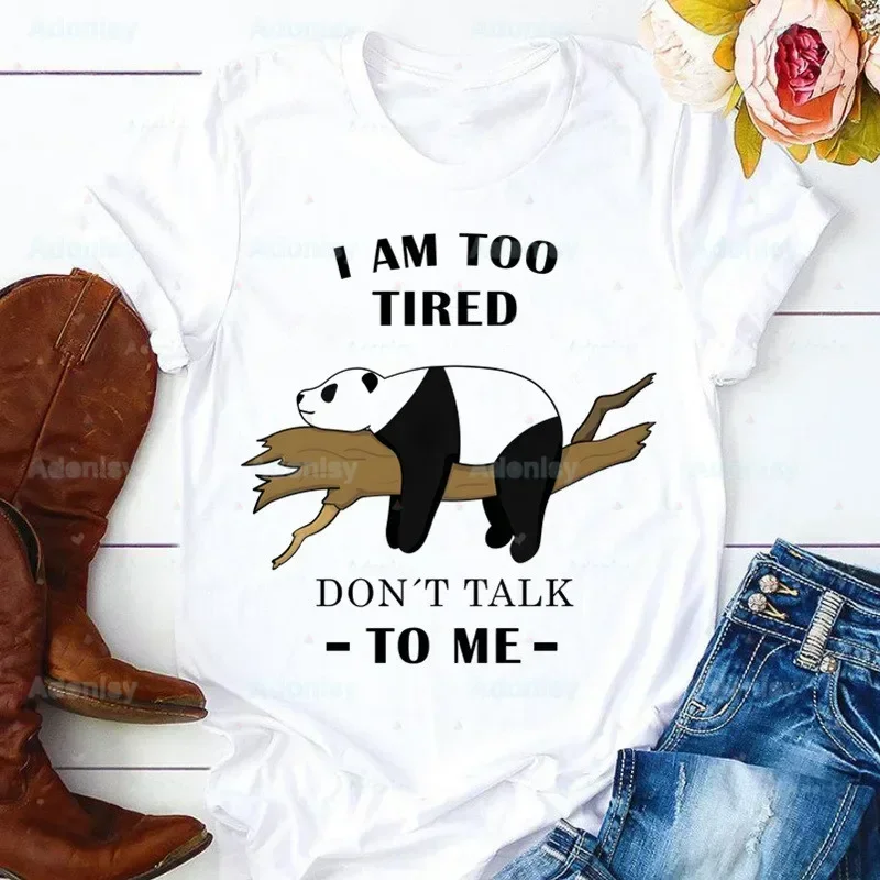 Panda I'm Not Lazy I Just Enjoy Doing Nothing Women Summer Short Sleeve Fashion Print Lady T-shirts T Shirt Ladies Womens