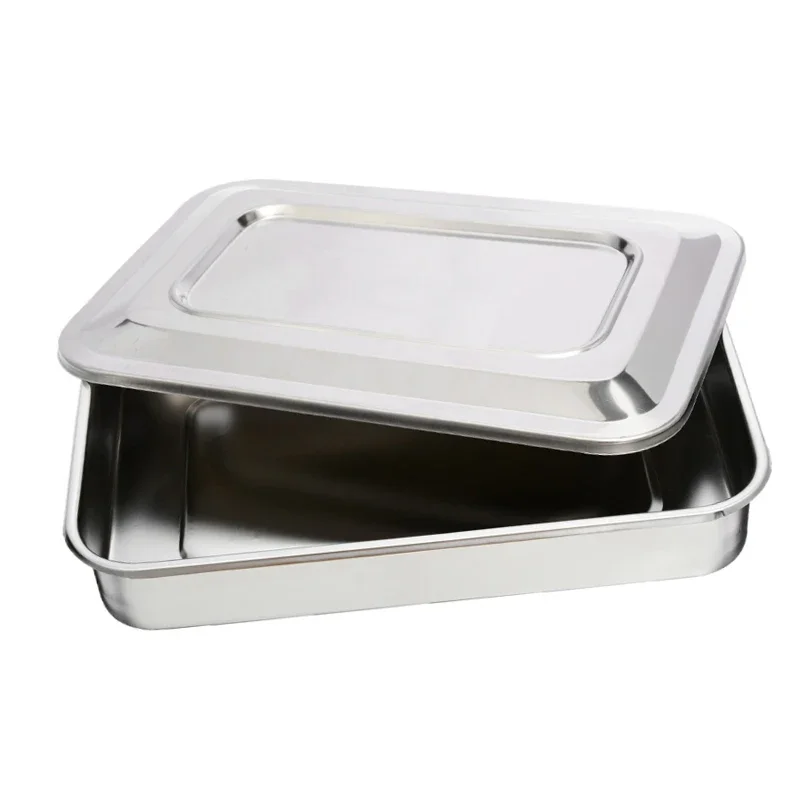 1pc 15.5*10*4cm Medical Surgical Tray Stainless Steel Dental Dish Lab Instrument Tool Storage Convenient With Lid