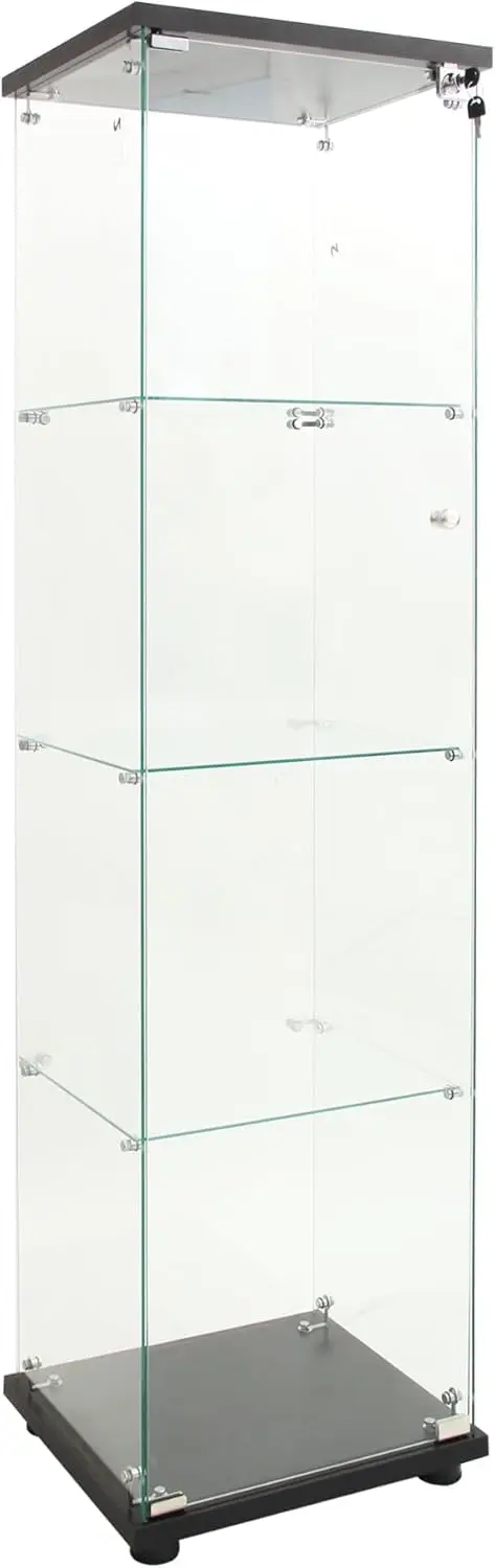 Glazen Vitrinekast Met Led Licht, Snel Te Installeren Stijl 4-Shelf Curio Kast 5Mm Gehard Glas Boekenplank Voor Woonkamer,