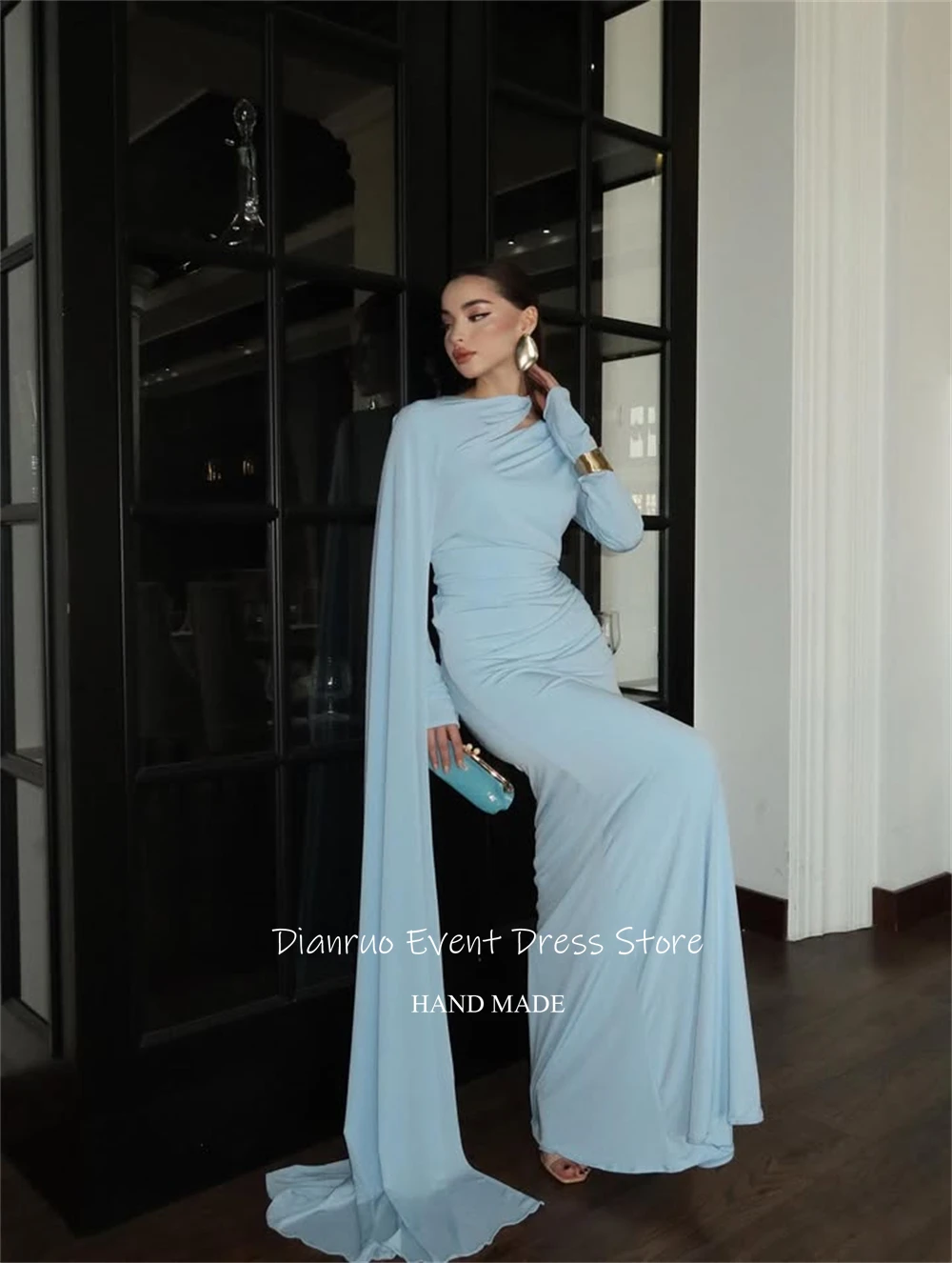 Xikuo Elegant Floor Length Evening Dresses Asymmetrical Neckline Party Gowns Ruched Mermaid Chiffon Robe De Soirée Customized