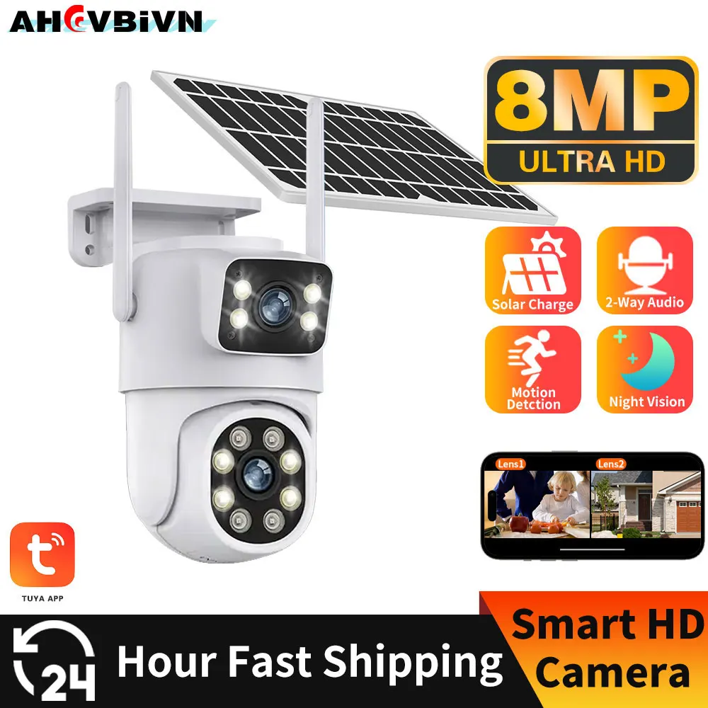 4K 8MP Solar Powered Camera Tuya Smart Life Home Wireless Outdoor WIFI Solar Camera CCTV for Smart Home Farm Yard Field Monitor