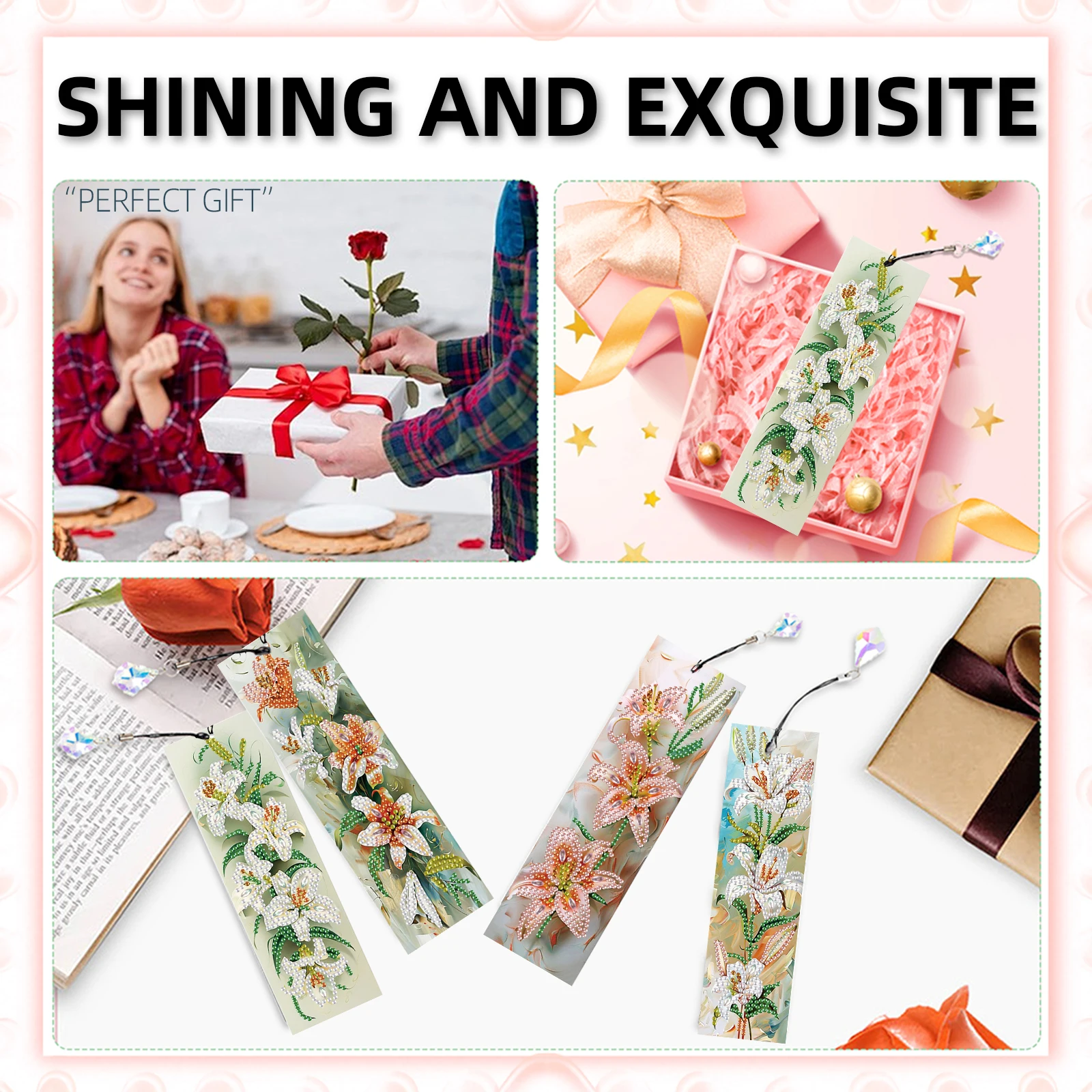 4Pcs DIY Diamond Painting Bookmark with Crystal Pendants Diamond Art Bookmark for Readers Home Office Book Decor & Gift Idea