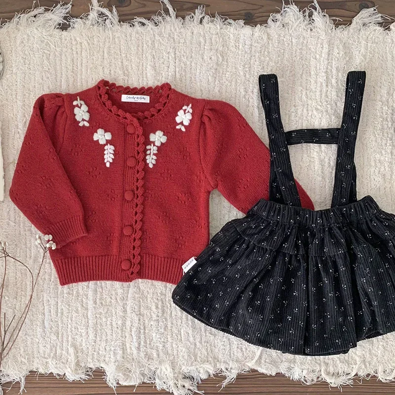 

2024 Christmas Baby Girls Flower Embroidery Sweater Childrens Knitted Sweaters Kids Clothes Toddler Girls Cardigan Sweaters Tops