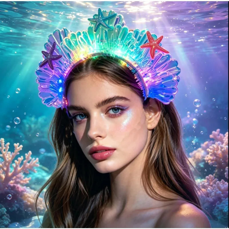 6pcs Laser Glow Headband Party Stage Performance Light Up Hair Hoop Color Film Decorative Headwear Event Show Accessories