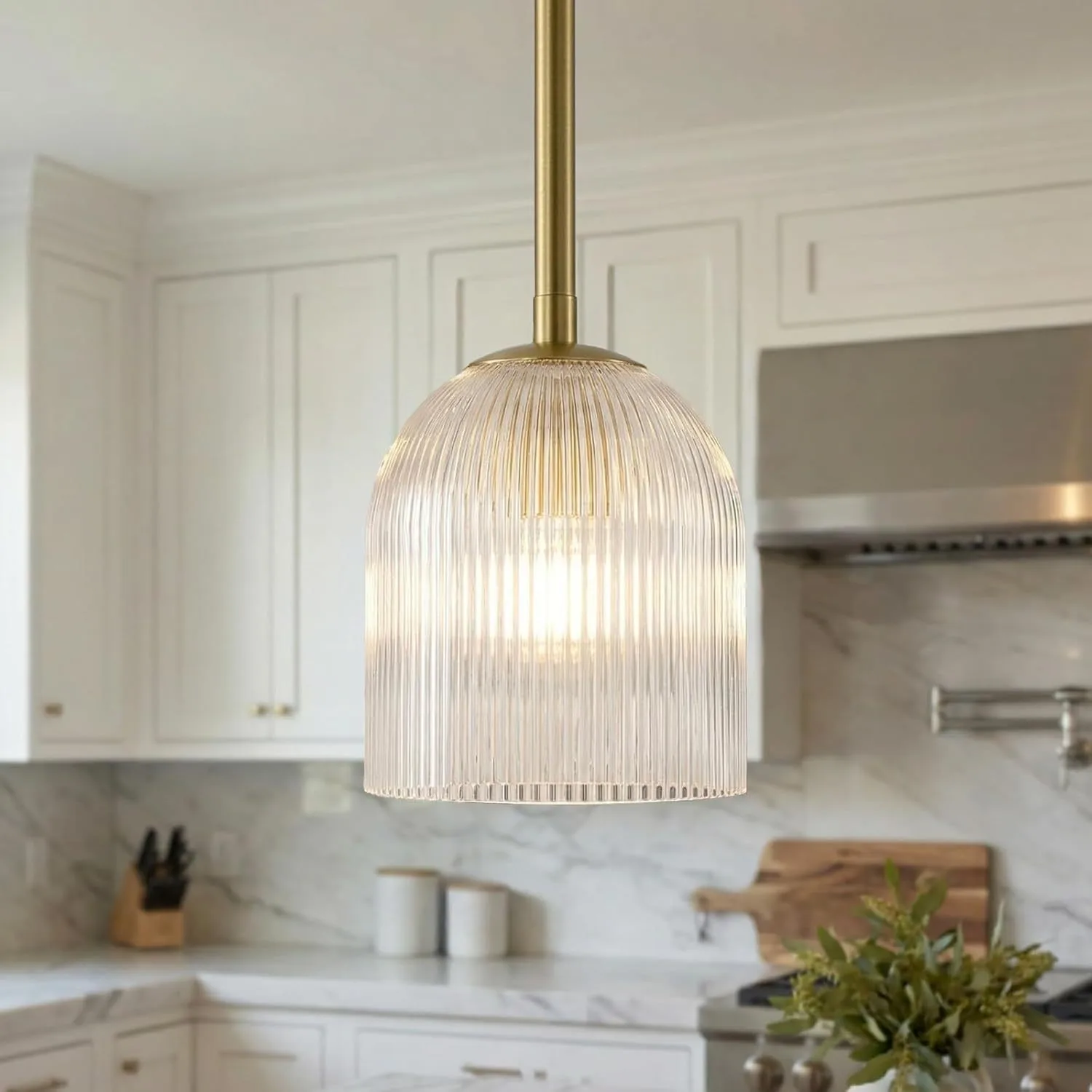 American All Copper Living Room Dining Room Chandelier Japanese Retro Homestay Creative Lantern Striped Glass Decoration Lamp