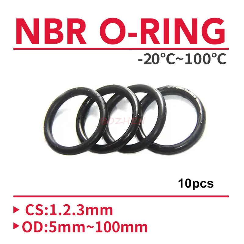 10szt NBR ORing CS1 2 3 mm OD5~100mm NBR Samochodowa guma nitrylowa Okrągła podkładka uszczelniająca typu O odporna na korozję i olej Czarna