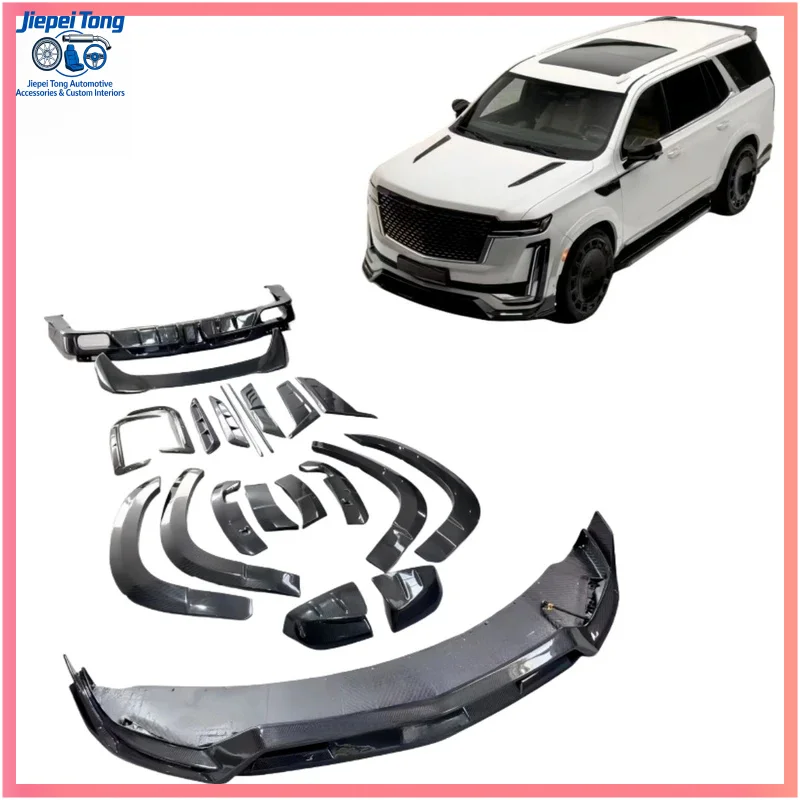 For Escalade Dry Carbon Fiber Front Rear Lip Wheel Arch Diffuser Spoiler Wide Body Kit