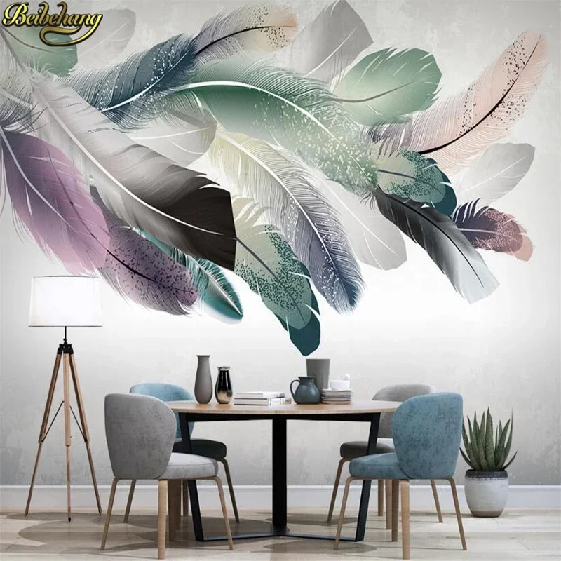 Custom Colored feathers Photo Wallpaper 3D Landscape Large Murals Living Room Sofa Bedroom Backdrop home decoration Stickers