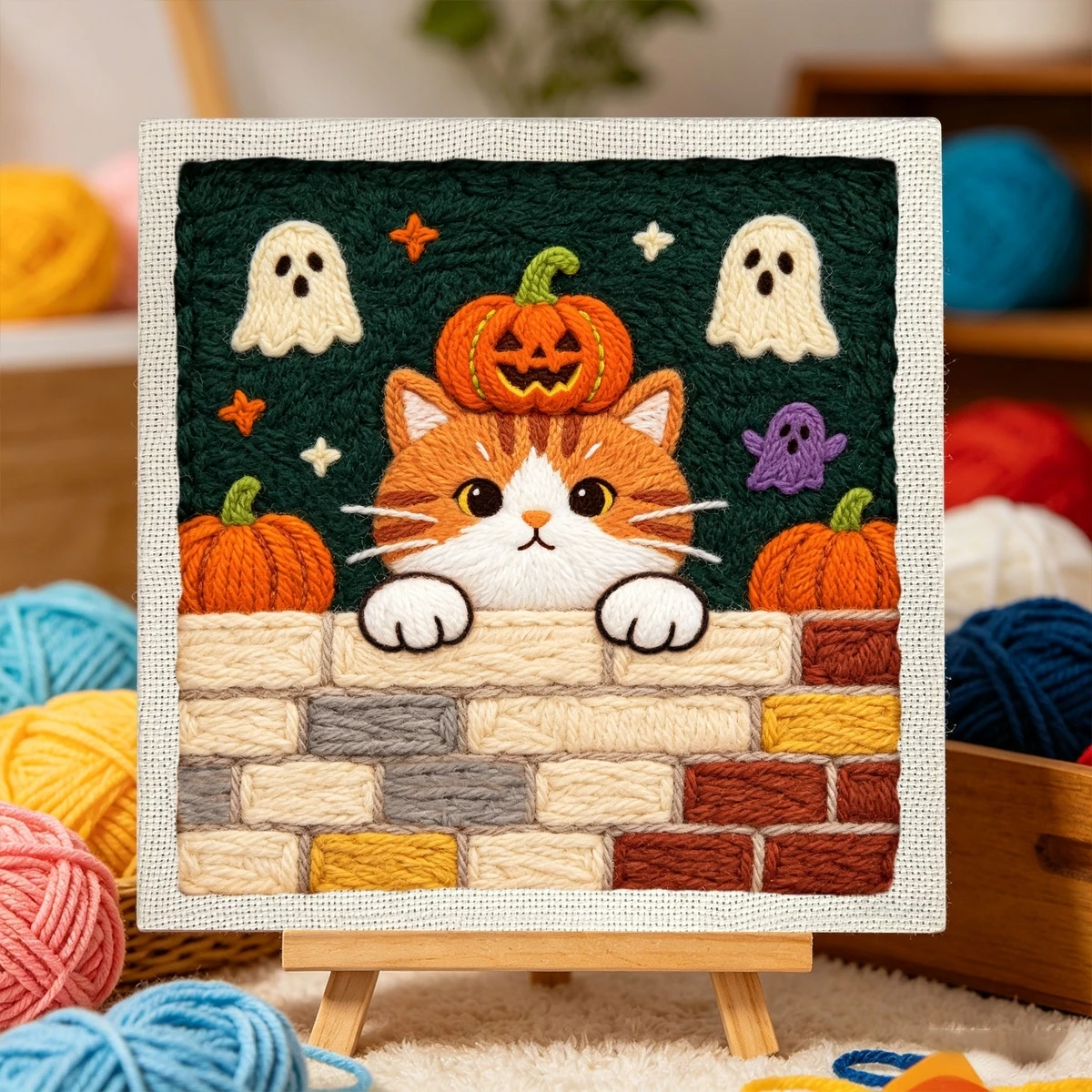1 Set Halloween-Kürbiskatze DIY-Stickerei-Set für Anfänger, Stick-Starter-Kit, Kreuzstich-Kunstgeschenk, Nadelarbeits-Bastelset – Detail 2