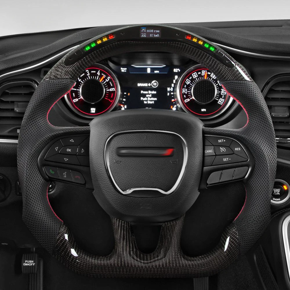 Perforated Leather Custom Carbon Fiber Steering Wheel with LED for Dodge Charger Challenger SRT 2014-2019