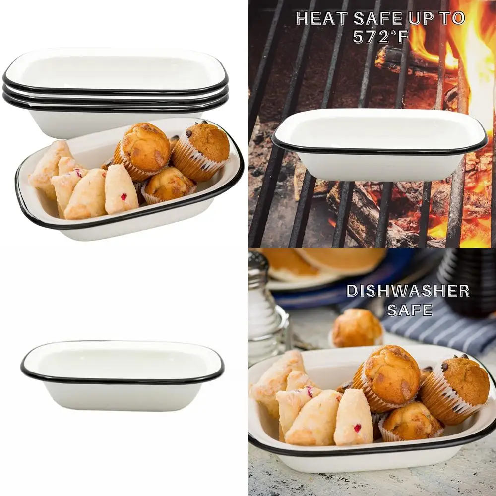 

Enamelware Serving Pan White with Black Rim, Porcelain Over Steel, Oven-to-Table, Camping, Farmhouse Style, Rustic Charm
