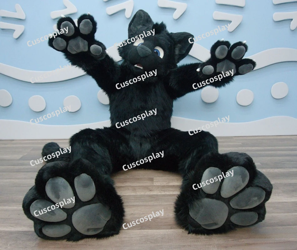 Christmas Black Fur Fox Dog Husky Mascot Costume Furry Suit Fursuit Halloween Christmas Birthday Party Gift