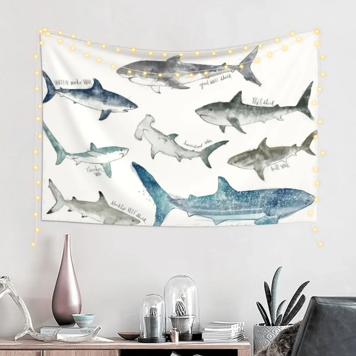 Sharks - Landscape Format Tapestry Room Decoration Korean Style Wall Carpet Tapestry