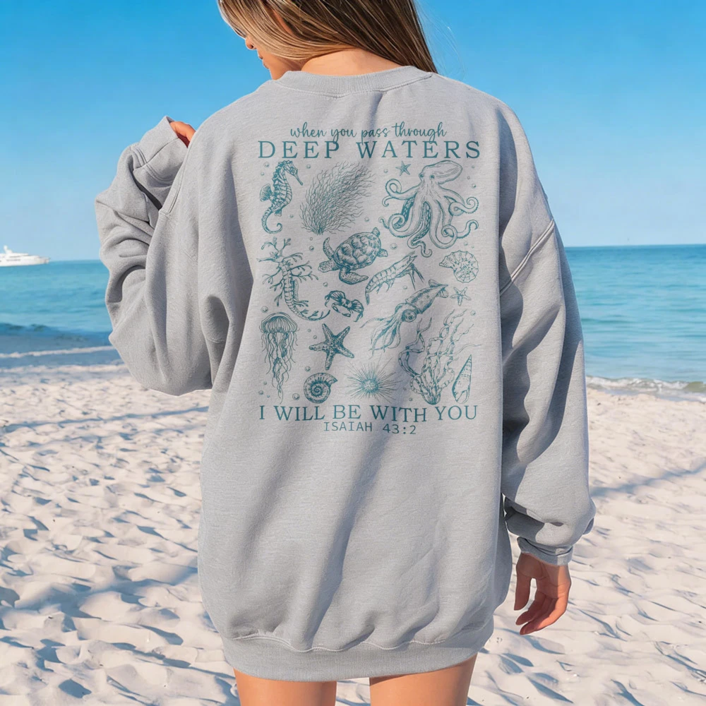 Sudadera con capucha o sudadera Christian Ocean Animal, con diseño de vida marina costera, estilo playero moderno para mujer, tops oversize con versículos bíblicos, ropa de fe