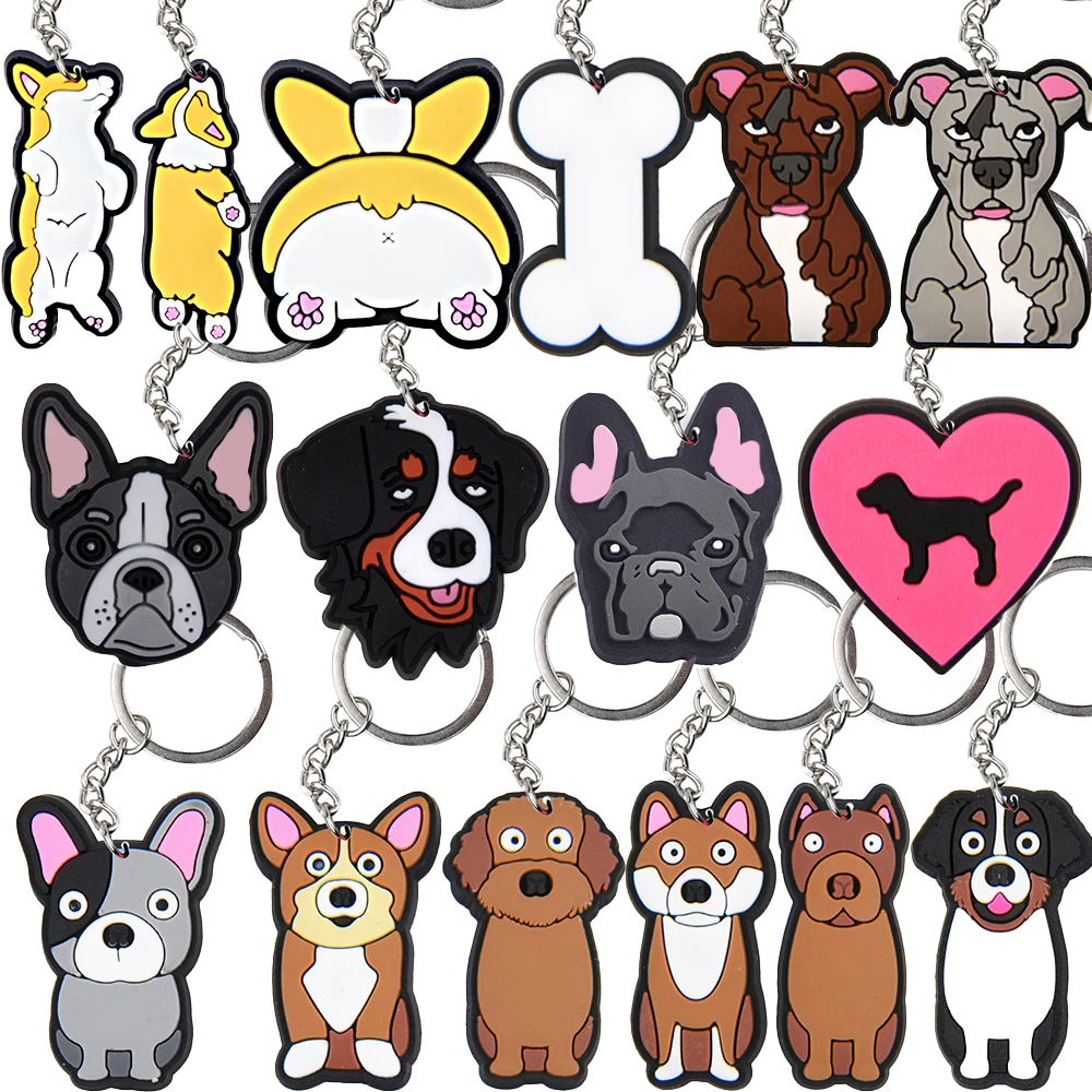 Lovely Anime Dogs Keychains Cartoon Corgi French Bulldog Keyrings Cute Family Pets Bag Accessories Kids Birthday Gifts