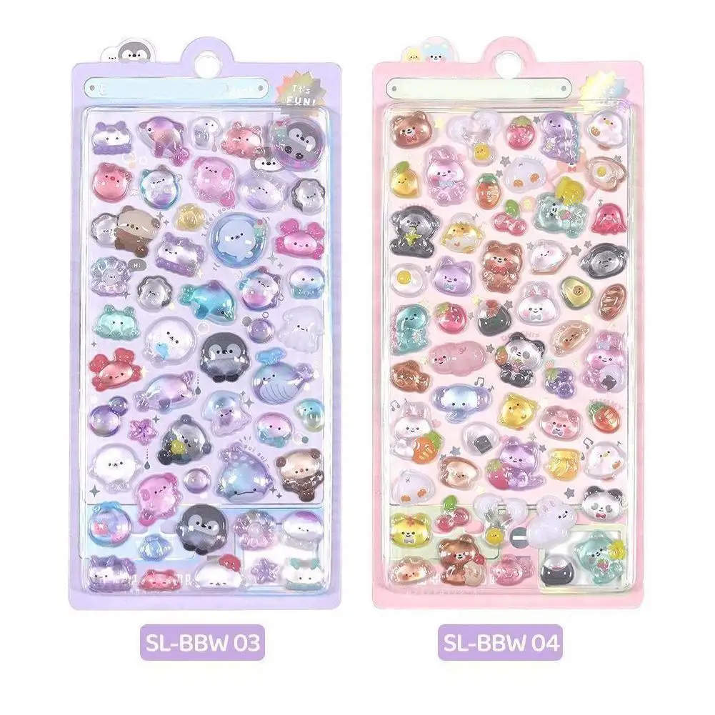 Cartoon 3D Relief Jelly Stickers Animal Sticker Candy Ghost Rabbit Aesthetic Stickers DIY Phone Case Diary Stationery Sticker