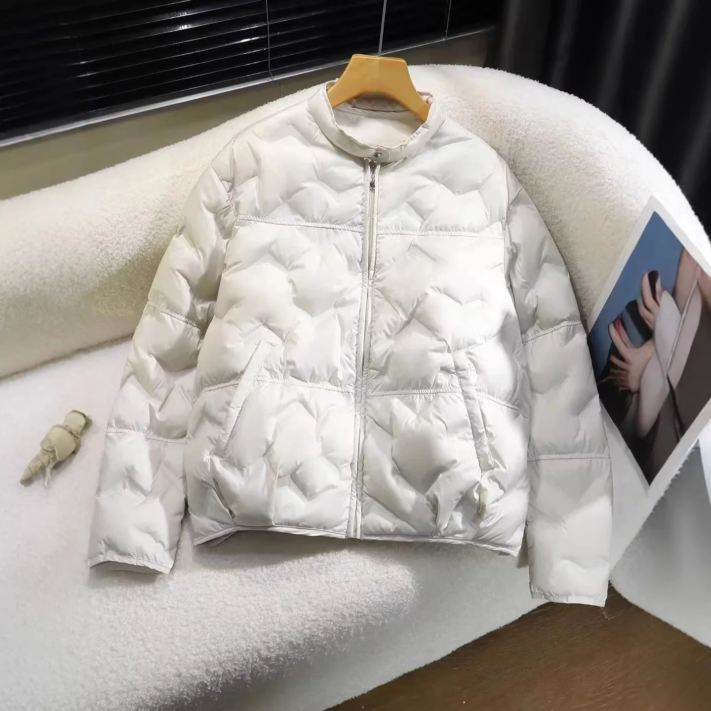 Women Lightweight Cotton Padded Jacket 2026 Autumn Winter Cropped Stand Collar Coat Loose Warm Versatile Long Sleeve Outerwear