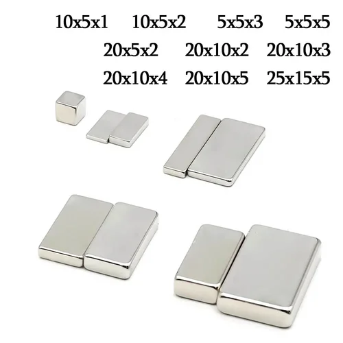 Imán de neodimio de bloque súper fuerte, imanes potentes N35, imán magnético permanente para refrigerador NdfeB, 5x5x5, 20x10x2, 20x10x5mm