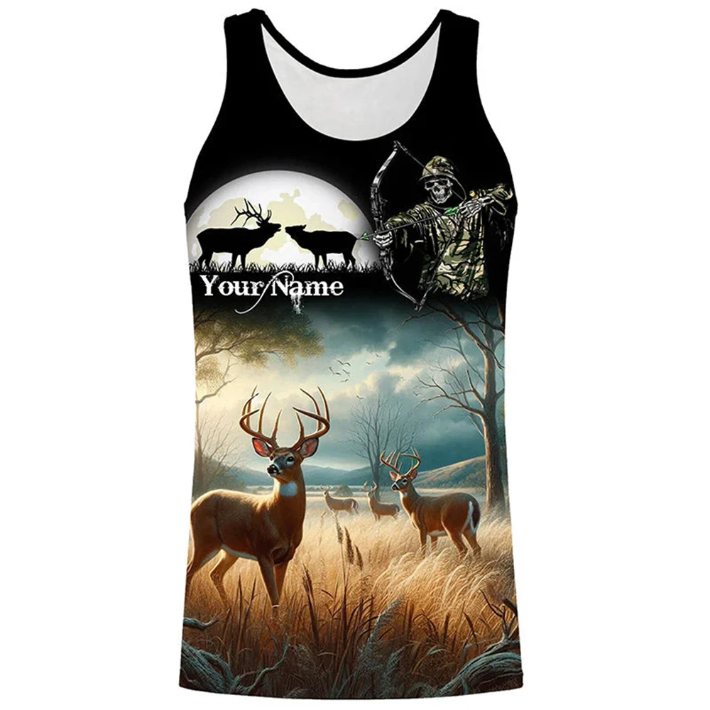 Customizable Camo Deer Hunting Tank Tops 3D All Over Print Sleeveless Tees For Men Deer Design Quick Drying Hunting Apparel Vest