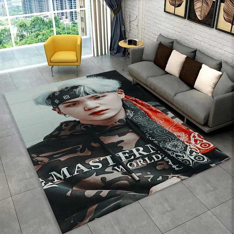 Famoso Tapete Antiderrapante B-BTS SUGA Agust D KPOP para Sala de Estar, Quarto, Sala de Brincadeiras, Tapete Macio para Decoração de Casa, Tapete para Quarto Infantil