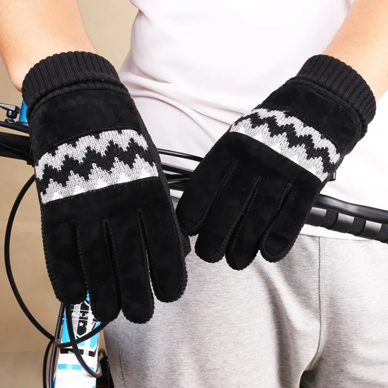 Autumn Winter Outdoor Sports Cycling Nonslip Warm Thermal Touchscreen Gloves for Men with Elastic Cuff Imitation Pigskin