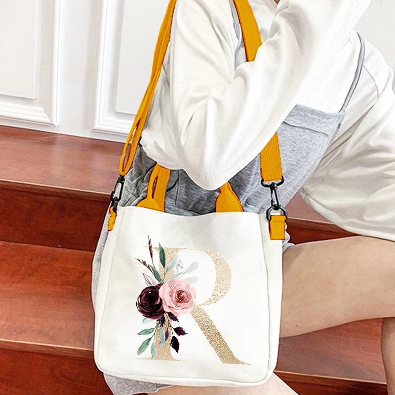 

Vintage Style Golden Alphabet A-Z Crossbody Bags Women Fashion Flower Letter Zipper Shoulder Bag Teen Messenger Bag