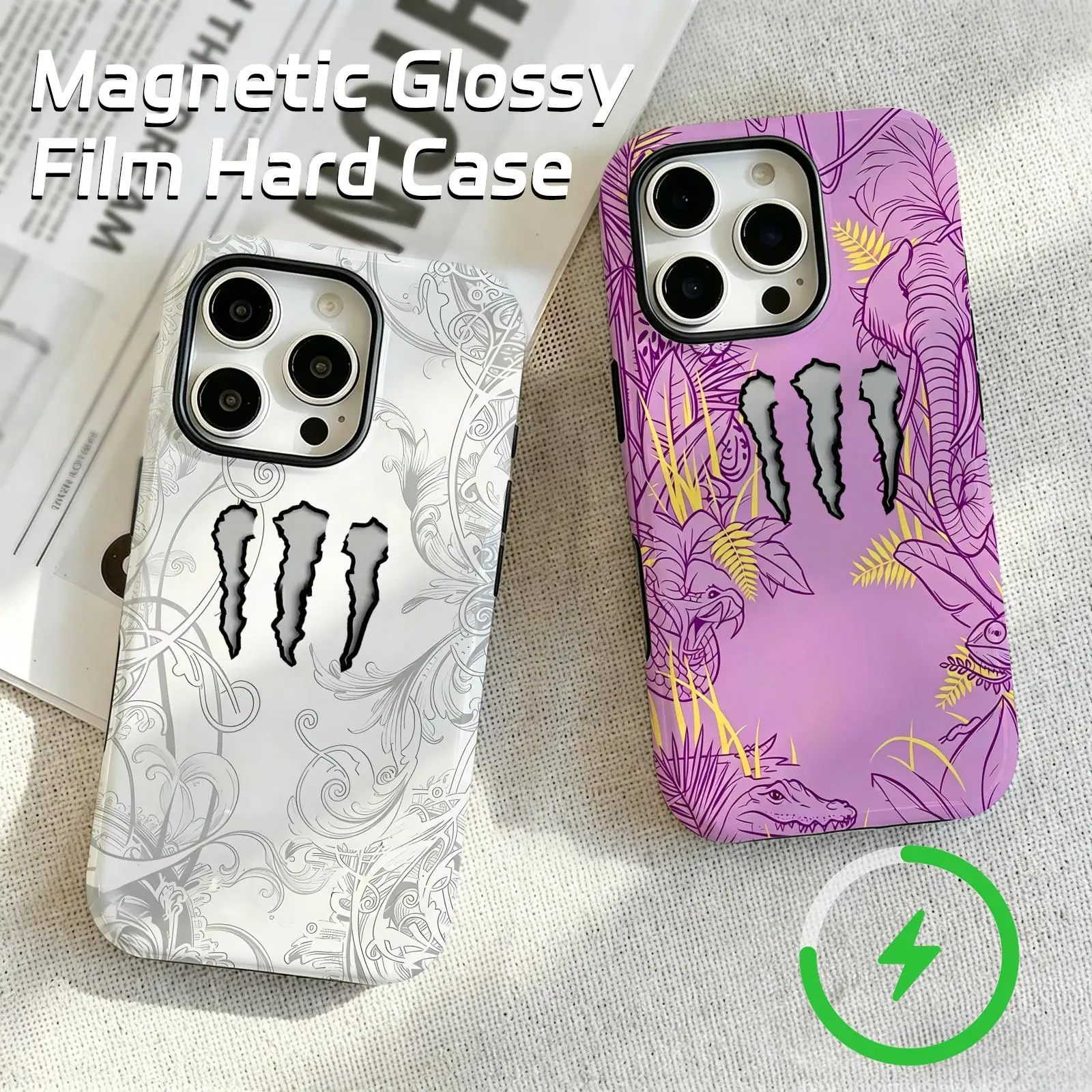 For iPhone17 16 16e 15 14 13 12Plus Pro Max Glossy Magnetic Film Case M-MonsterES Fashion Design Magnetic Energy Drink