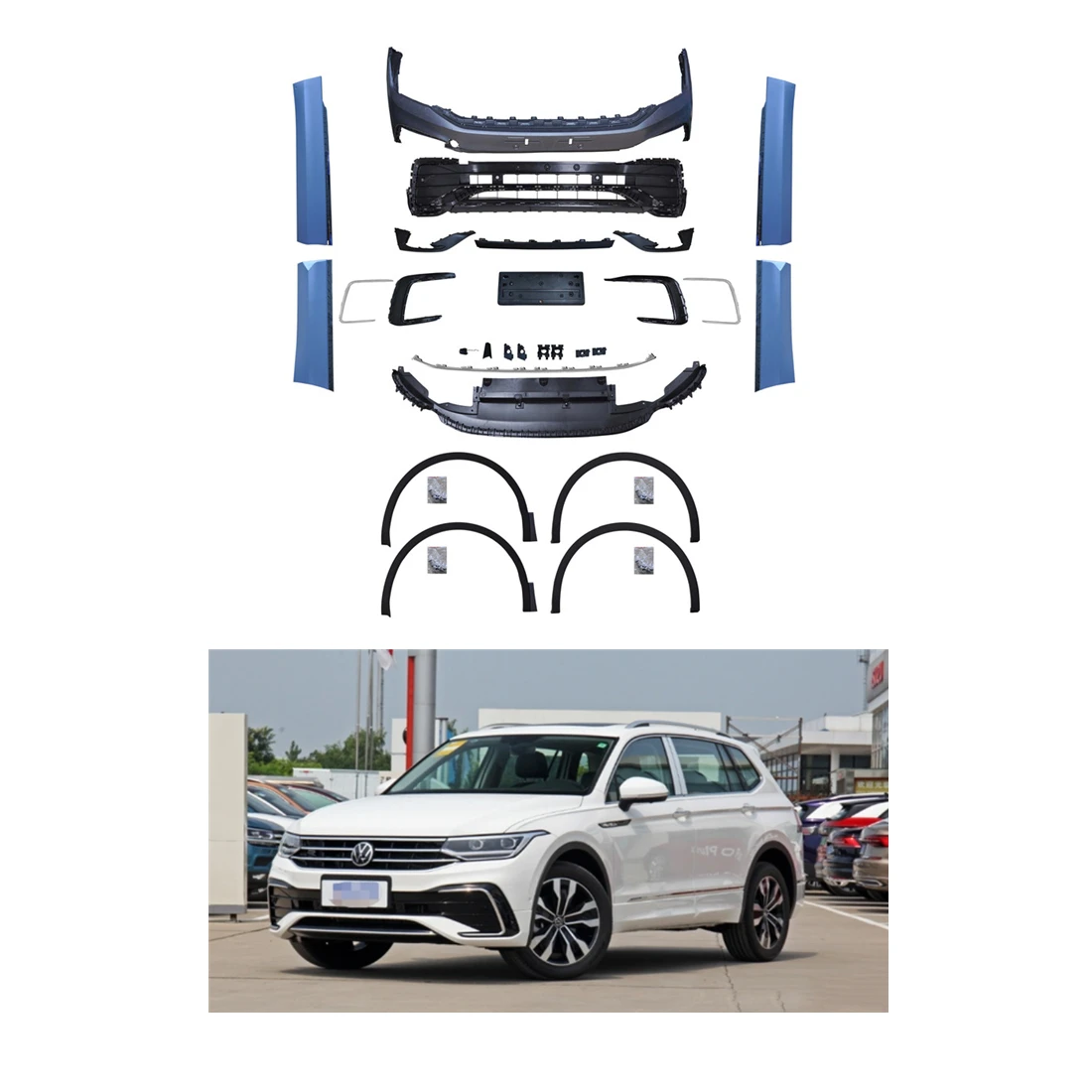 Tiguan Accessories R line Front Bumper For Volkswagens Tiguan 2021 2022 2023  Upgrade VW Tiguan R-line Body Kit