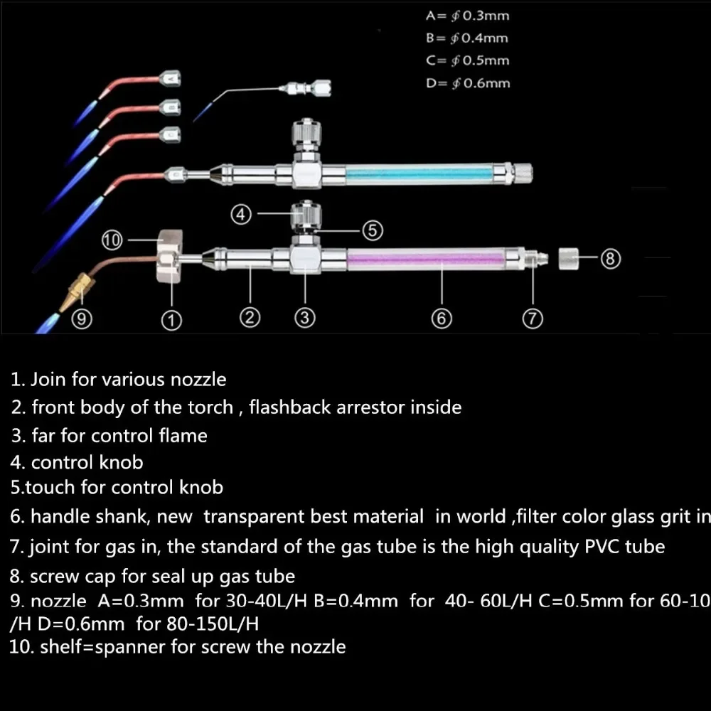 Oxyhydrogen Gas Torch Welding Gun W/ 5PC Extra Copper Water Soldering Nozzles