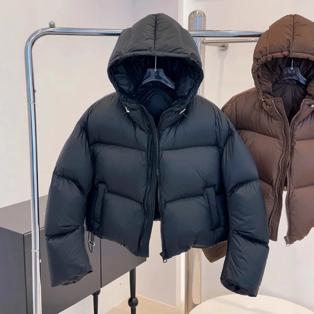 90% белый утиный пух, утепленный пуховик для женщин, короткий повседневный модный пуховик с капюшоном, свободная верхняя одежда для женщин