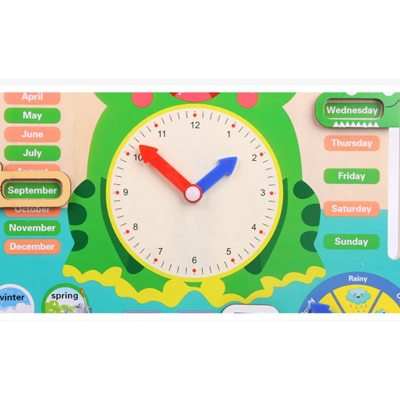 Montessori Toys Wooden Frog Calendar Baby Weather Season Clock Time Cognition Preschool Early Education Teaching Kids Toys Gift