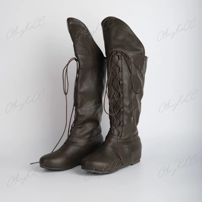 Botas de Pu de Cosplay vikingas medievales para hombres, caballero, Pirte, Retro, con cordones, Archer, disfraz de Cosplay, renacentista, gótico, Steampunk, zapatos de lujo