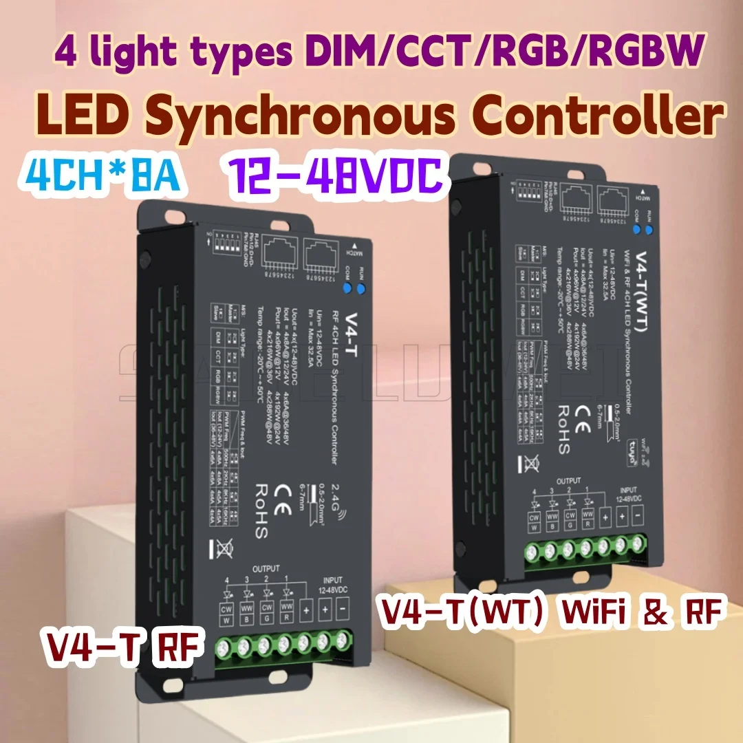 

V4-T V4-T(WT) WiFi & RF Synchronous Controller 4 light types DIM/CCT/RGB/RGBW For LED strips Tuya App 4-in-1 function SKYDANCE