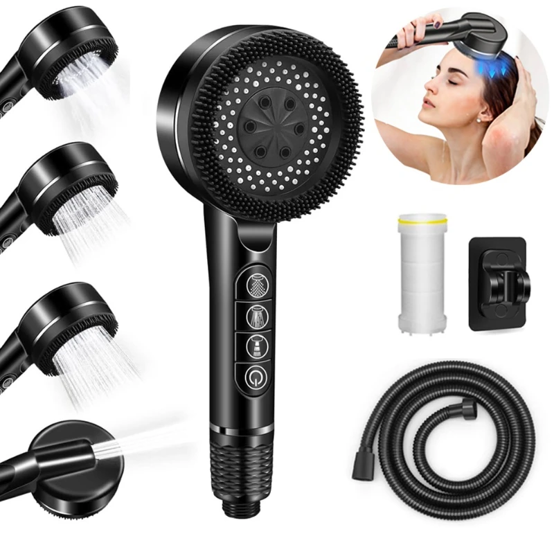 

High Pressure Shower Heads with Handheld Filtered Massage Shower Head 4 Modes Adjustment Multi-functional Bathroom Accessories