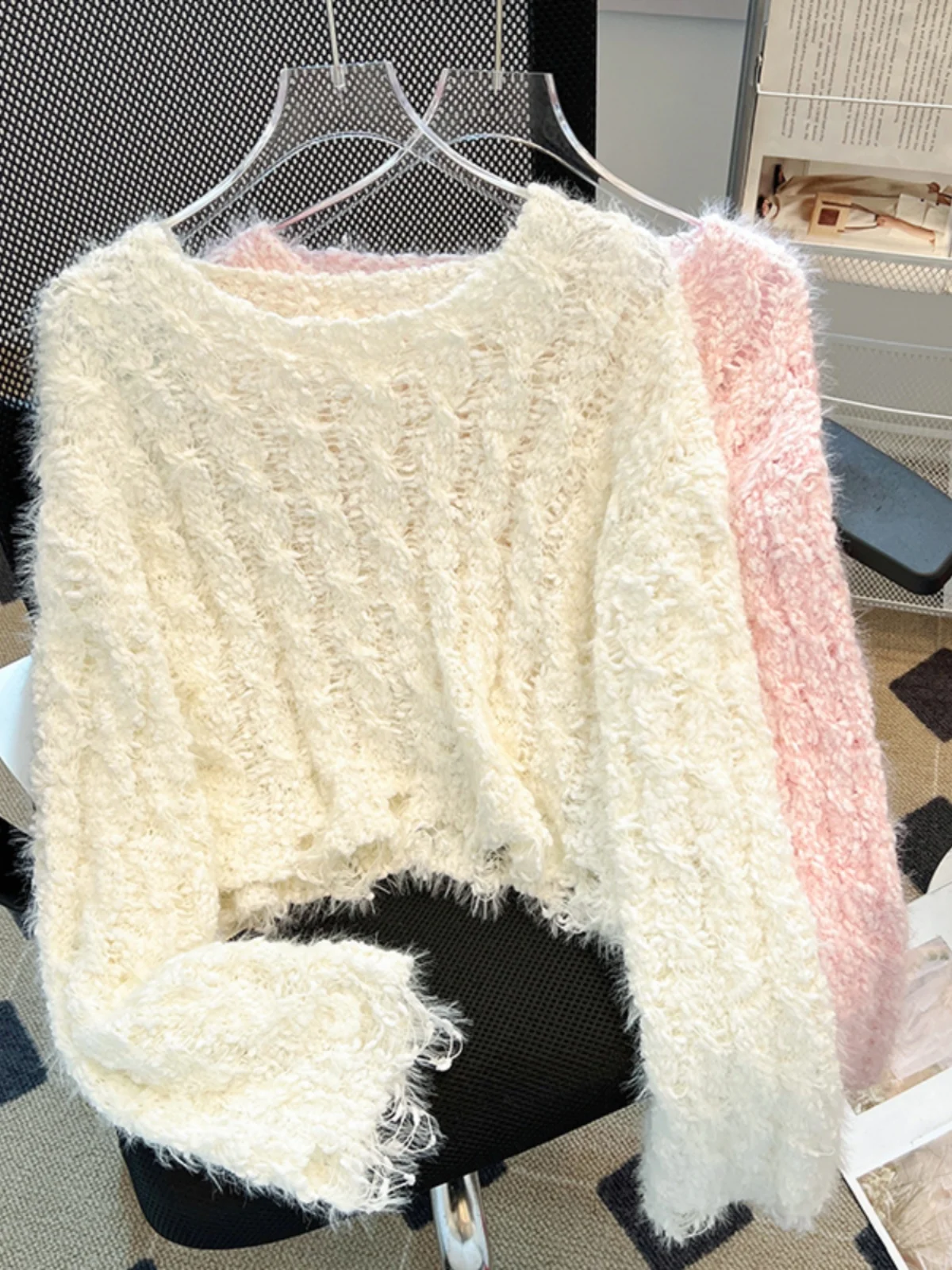 ort مثير oulder Bared محبوك سترة لينة كسول Sle الجولة Ne البلوز فرو منك المرأة الخريف الشتاء الدافئة Faion