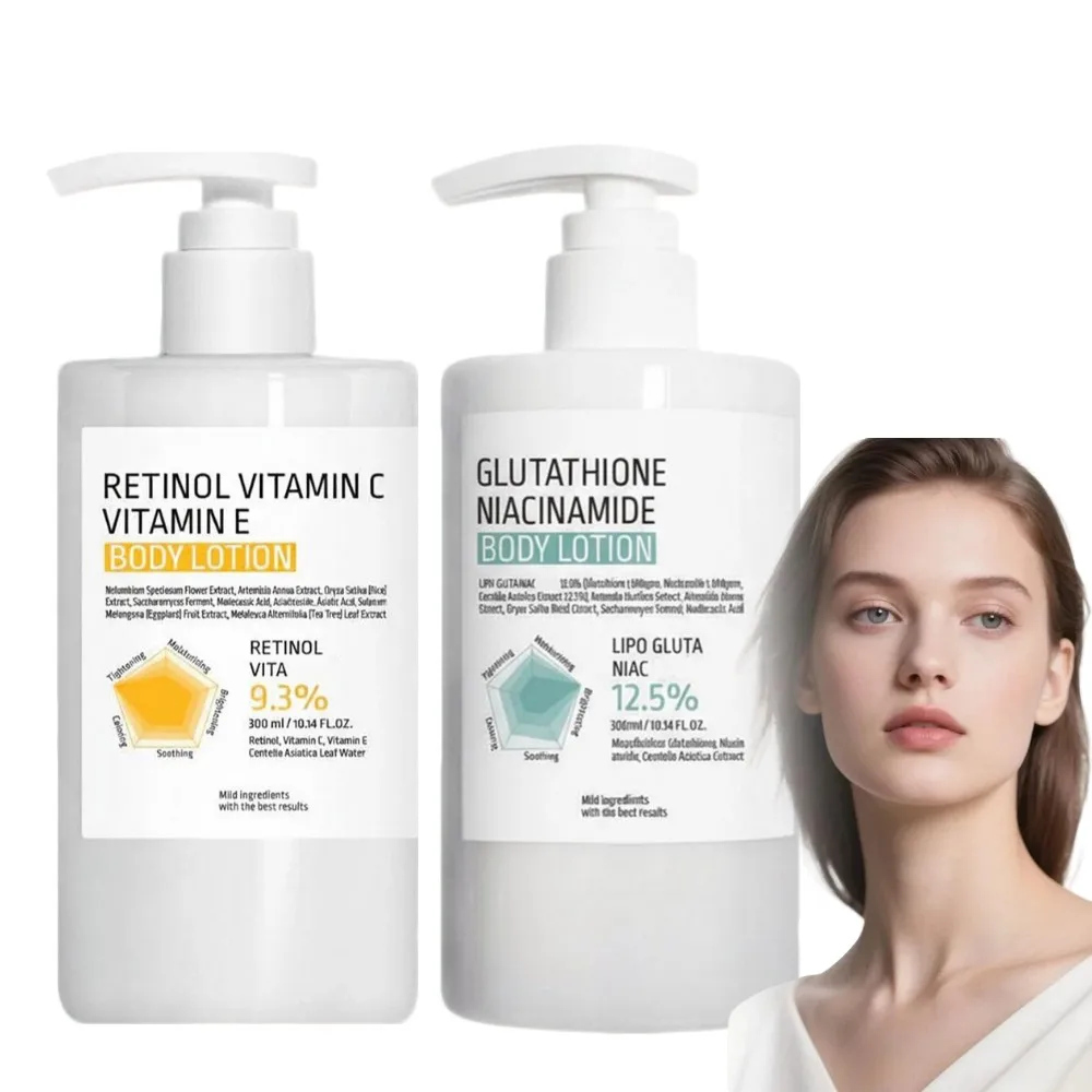 Lotion corporelle Glutathione Niacinamide & Rétinol VC VE 300ml, hydratante, à absorption rapide, pour peaux rugueuses, éclaircissante et lissante