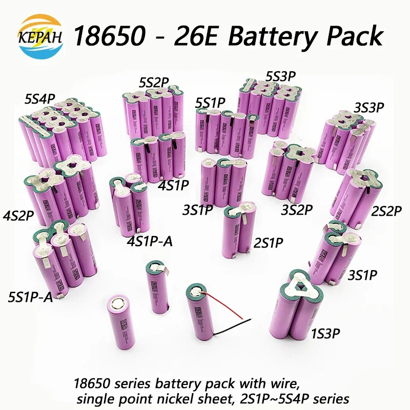 Maßgeschneiderter Akku 18650 26E Lithium-Ionen-Akku 3S1P 3S2P 4S1P 4S2P 5S1P 5S2P 3,7 V Akku Schraubendreher/Elektrowerkzeug DIY