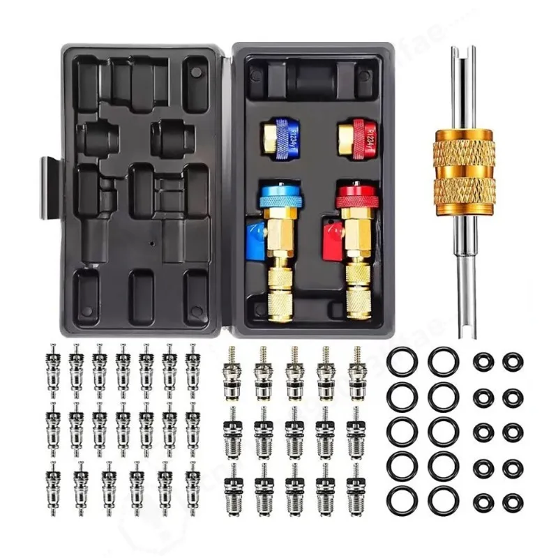 R134a R1234yf Valve Core Remover Installer Tool Kit, Replaceable Parts for Car AC Refrigeration Repair