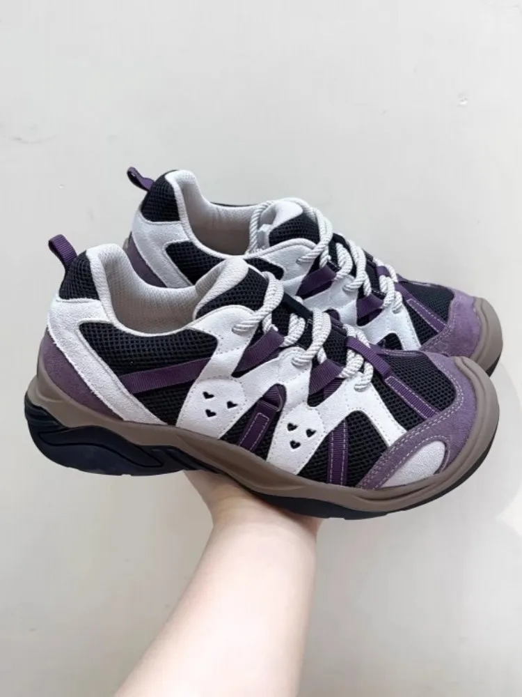 Summer Women Hiking Shoes Non Slip Outdoors Breathable Spliced Mesh Sneakers Lace Up Round Toe Platform Climbing Sport Shoes