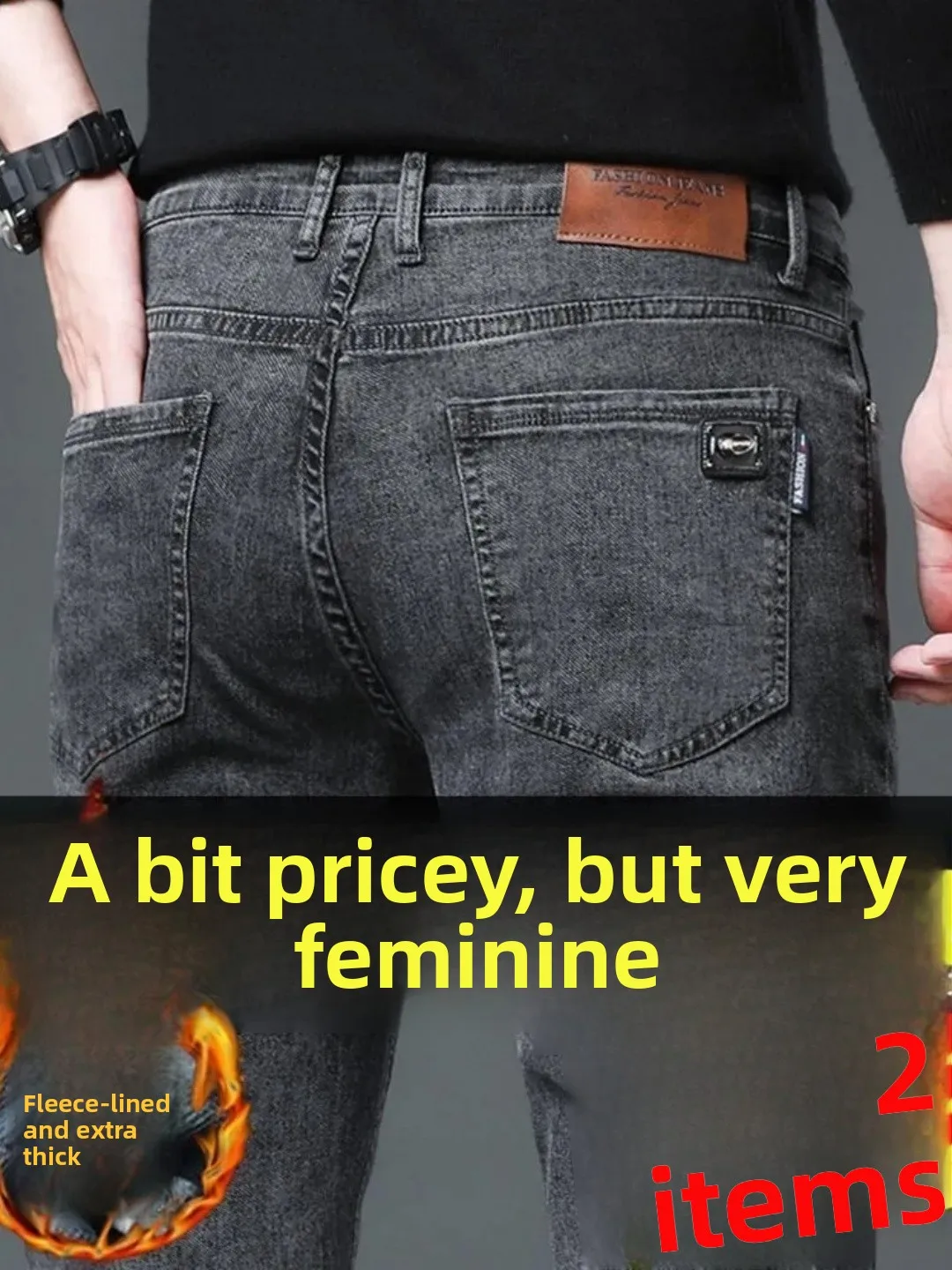 

Men's Fce Lined Thiened Casual Straight Leg Jeans Autumn Winter Wear Resistant Warm Work Trousers Busin Gentleman Sle