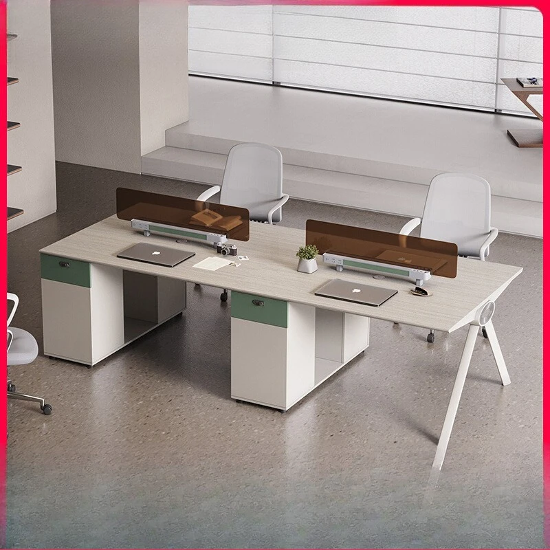 Workstation, desk for 4 people,desk and chair combination, clerk, computer desk staff,company screen, double seat, employee seat