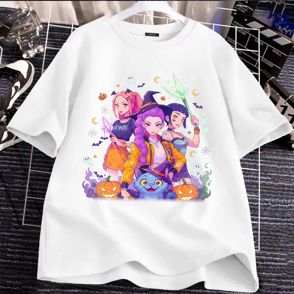 

Футболки для всей семьи в стиле K-Pop «Охотники на демонов» на Хэллоуин: парные комплекты для родителей и детей с милым мультяшным дизайном, семейные топы для праздников