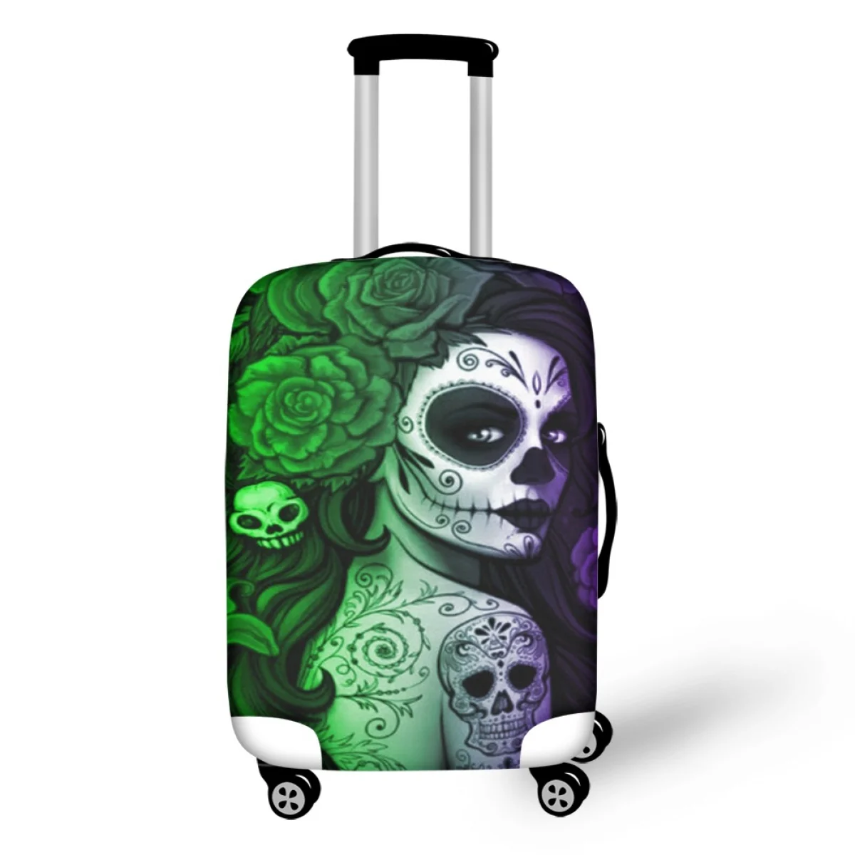 Luggage Travel Suitcase Gothic Skull Botanical Floral Girl Print Waterproof Wheeled Luggage Cover for 18-32 Inches for Women