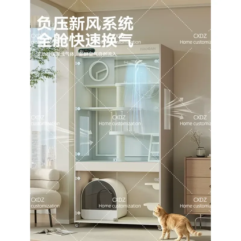 Smart Cat Villa with Fresh Air System Integrated Litter Box Household Cat Cage Constant Temperature Pet House Nest