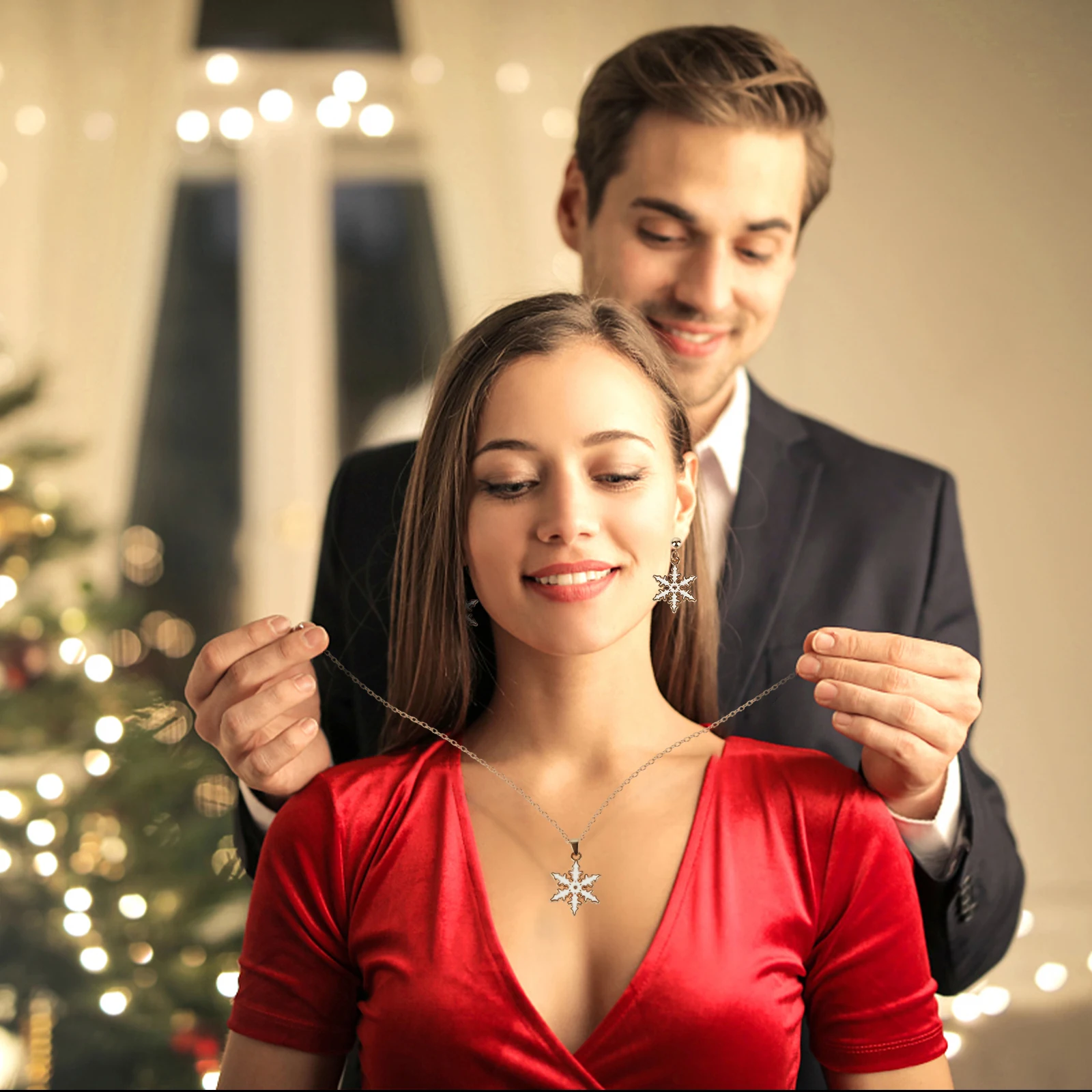 

1Set Christmas Necklace Earrings Set Alloy Jewelry Festive Party Accessories Xmas Gift Classic Christmas Pattern Dangle