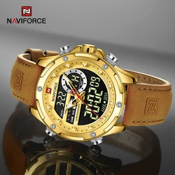 NAVIFORCE Classic Brand Man Genuine Leather Waterproof Wrist Watch Sports Casual Male Quartz Digital Military Chronograph Clocks