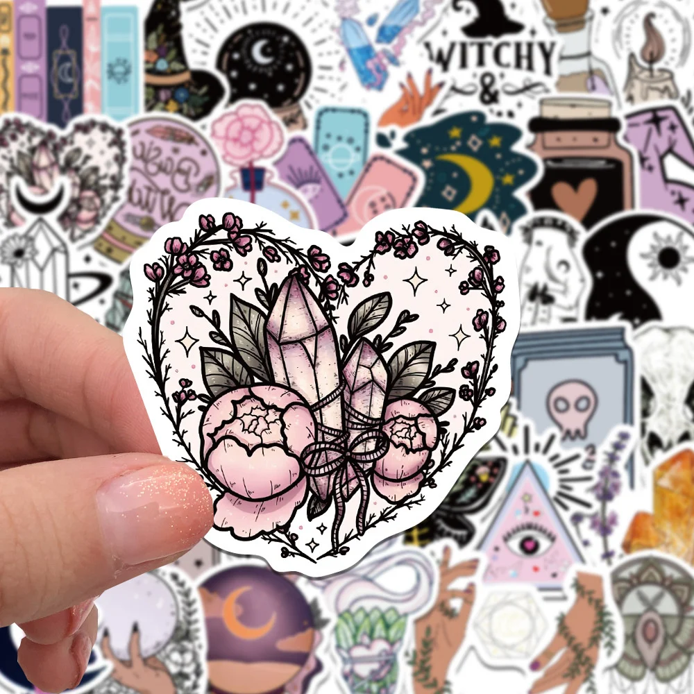 50pcs Retro Witch Magic Crystal Stickers For Laptop Stationery Ipad Craft Supplies DIY Scrapbooking Material Vintage Sticker